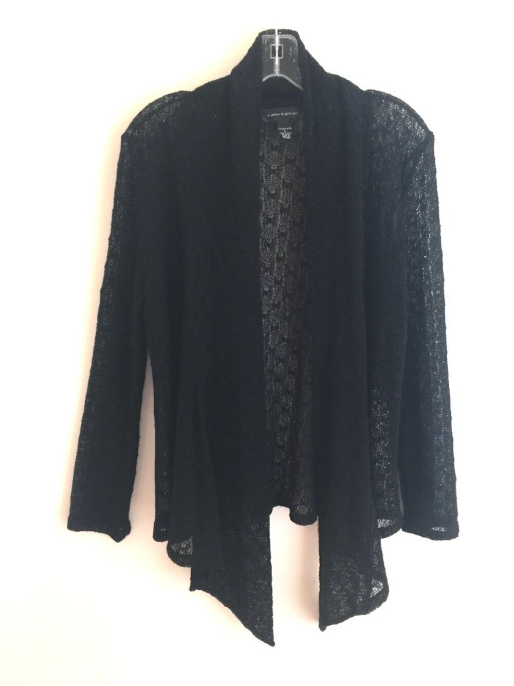 Cable & Gauge Black Crochet Open Cardigan Lightweight NWOT